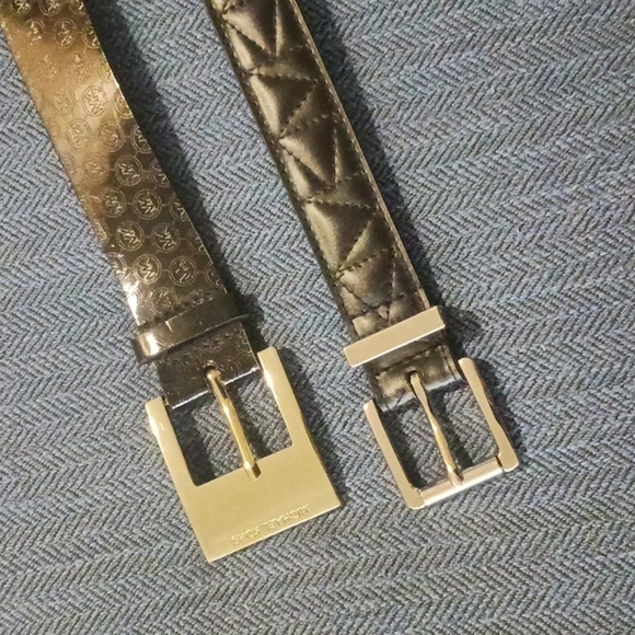 MICHAEL KORS Black Belts 2 for 1 Silver + Gold Set Large to XL Womens - Picture 1 of 10